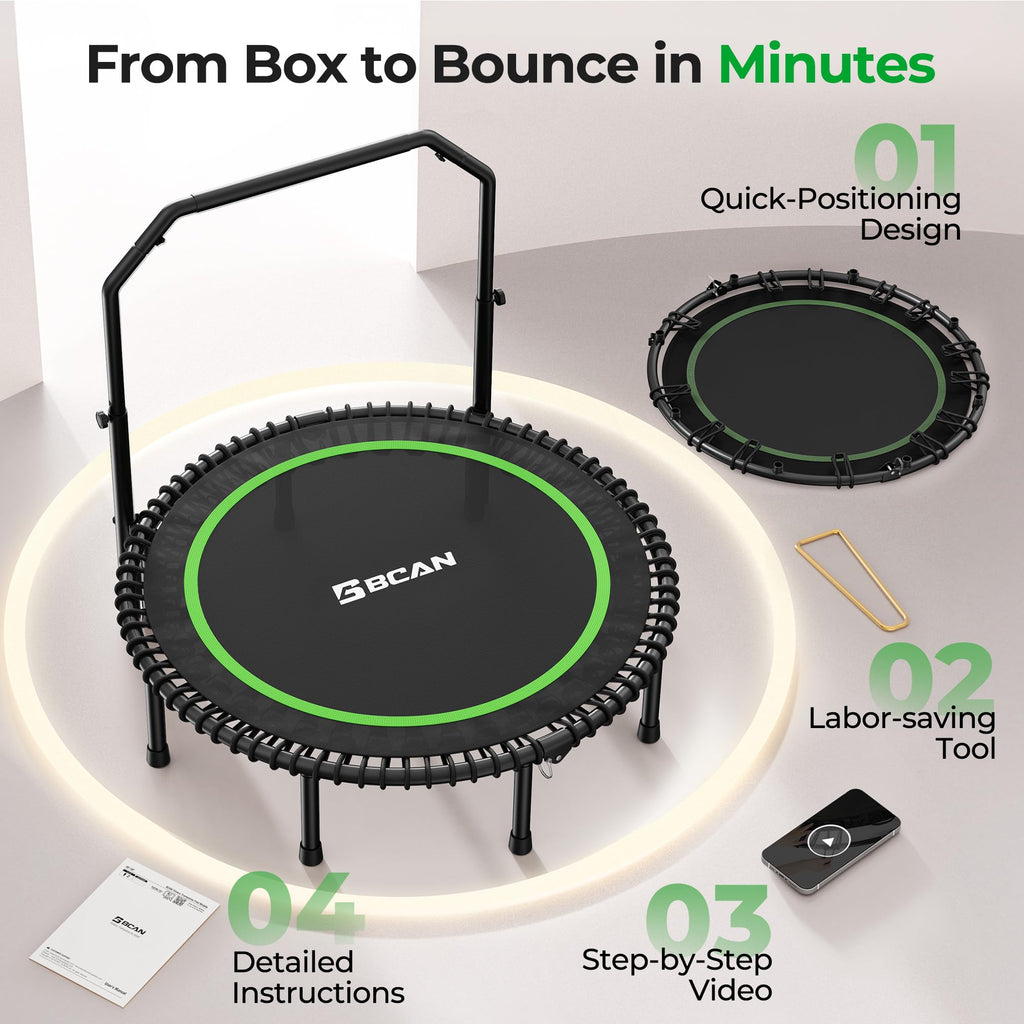 Mini Rebounder Trampoline for Adults – Fitness Trampoline with Adjustable Handle Bar