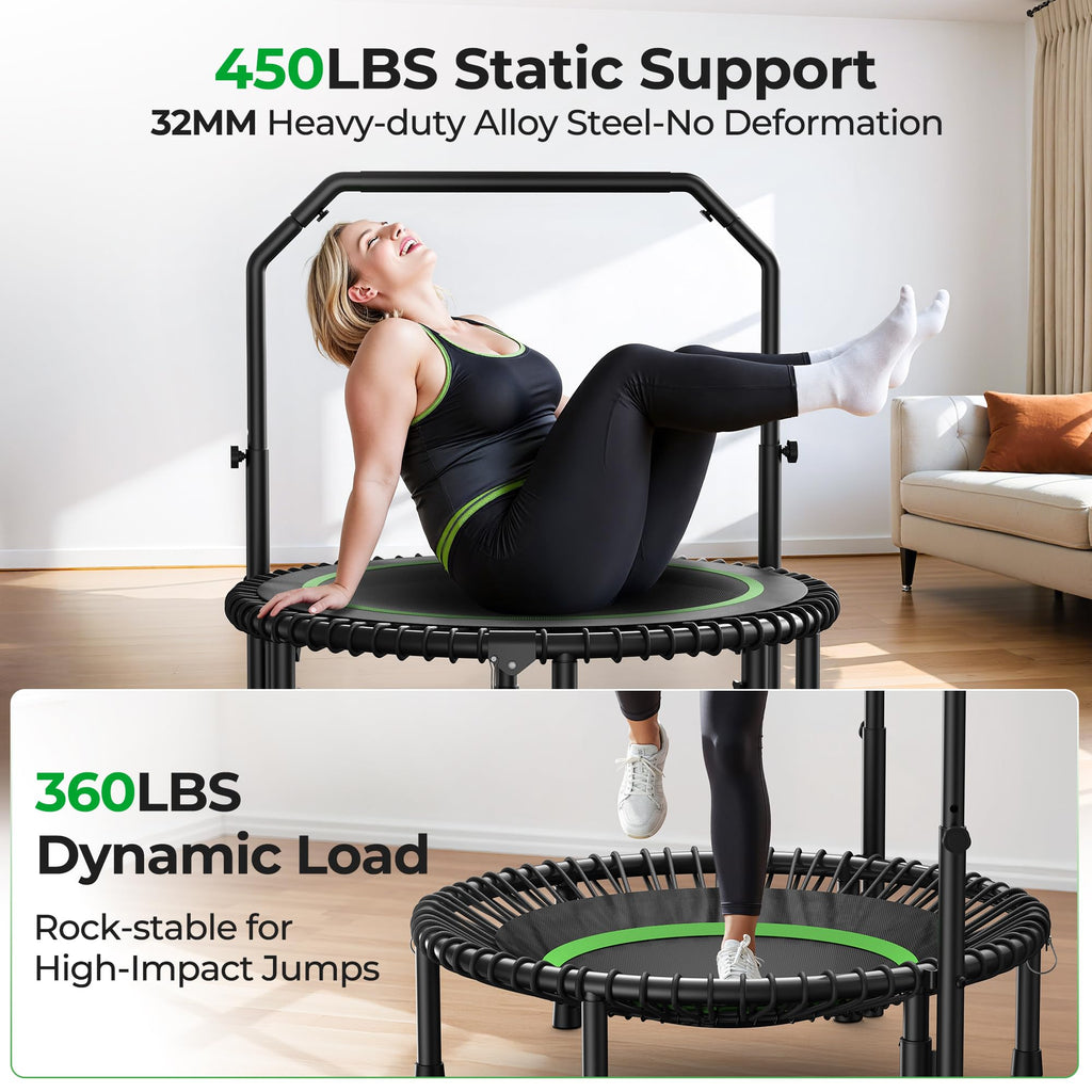Mini Rebounder Trampoline for Adults – Fitness Trampoline with Adjustable Handle Bar