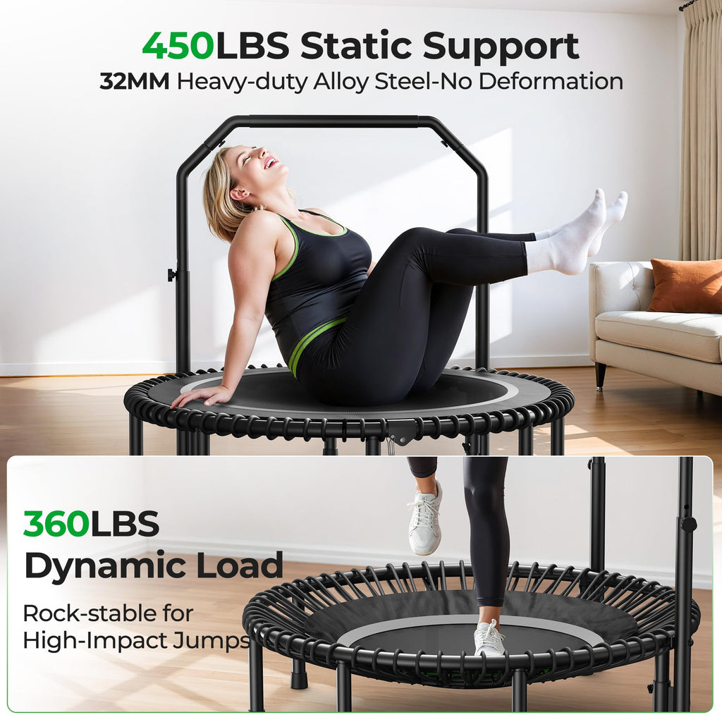 Mini Rebounder Trampoline for Adults – Fitness Trampoline with Adjustable Handle Bar