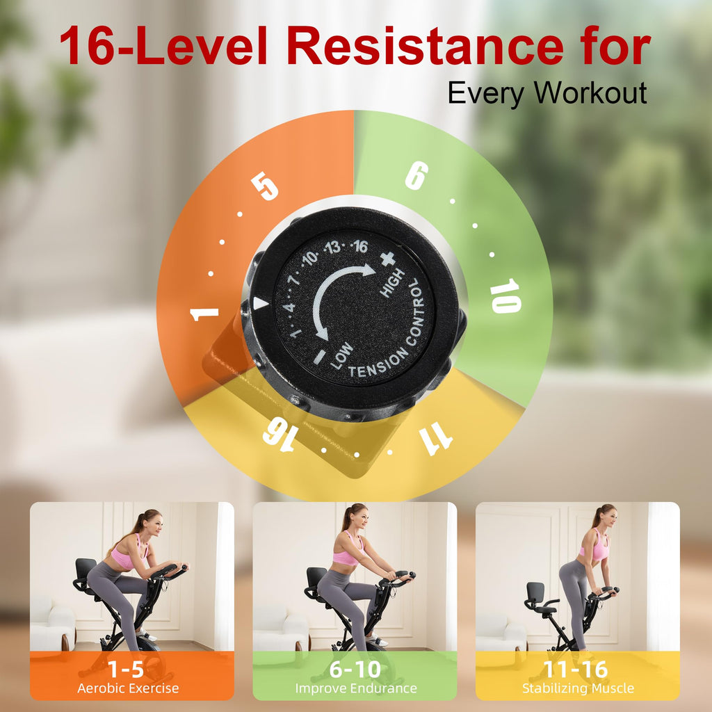 5-in-1 Foldable Exercise Bike – 16-Level Magnetic Indoor Cycling Bike, 350 lb Capacity