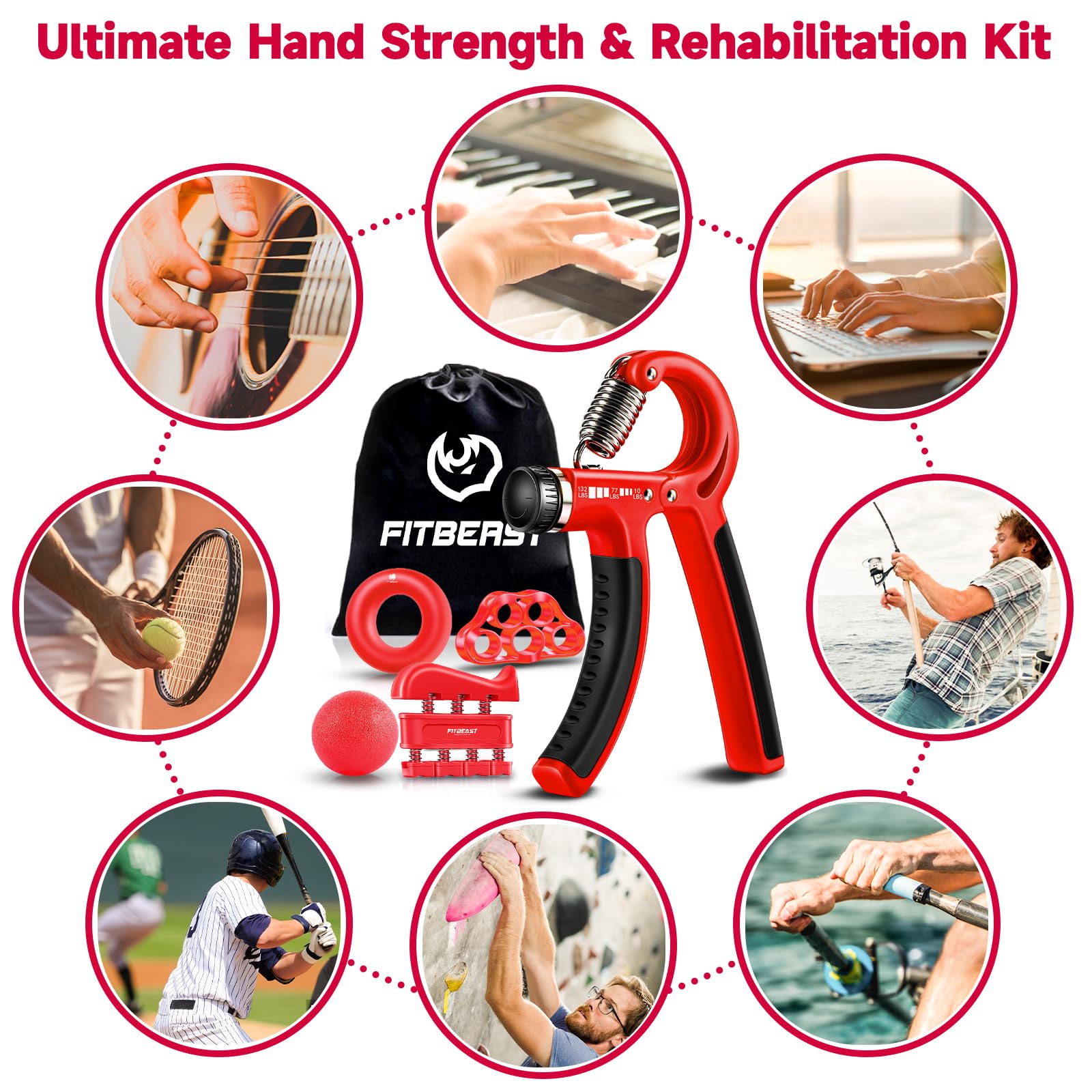Hand Grip Strengthener Kit – 5-Pack Adjustable Forearm & Grip Trainer