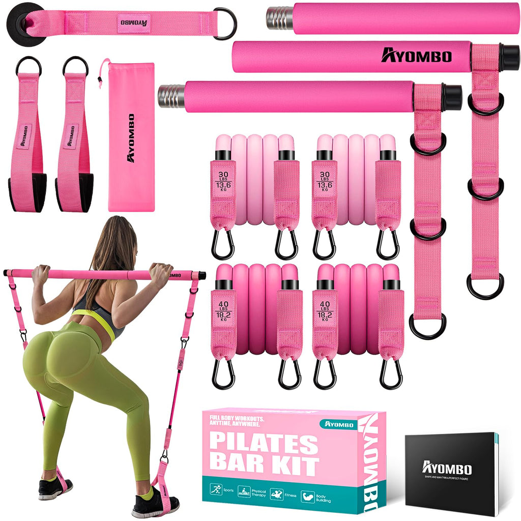 Pilates Bar Kit with Resistance Bands – Adjustable 3-Section Home Workout Set