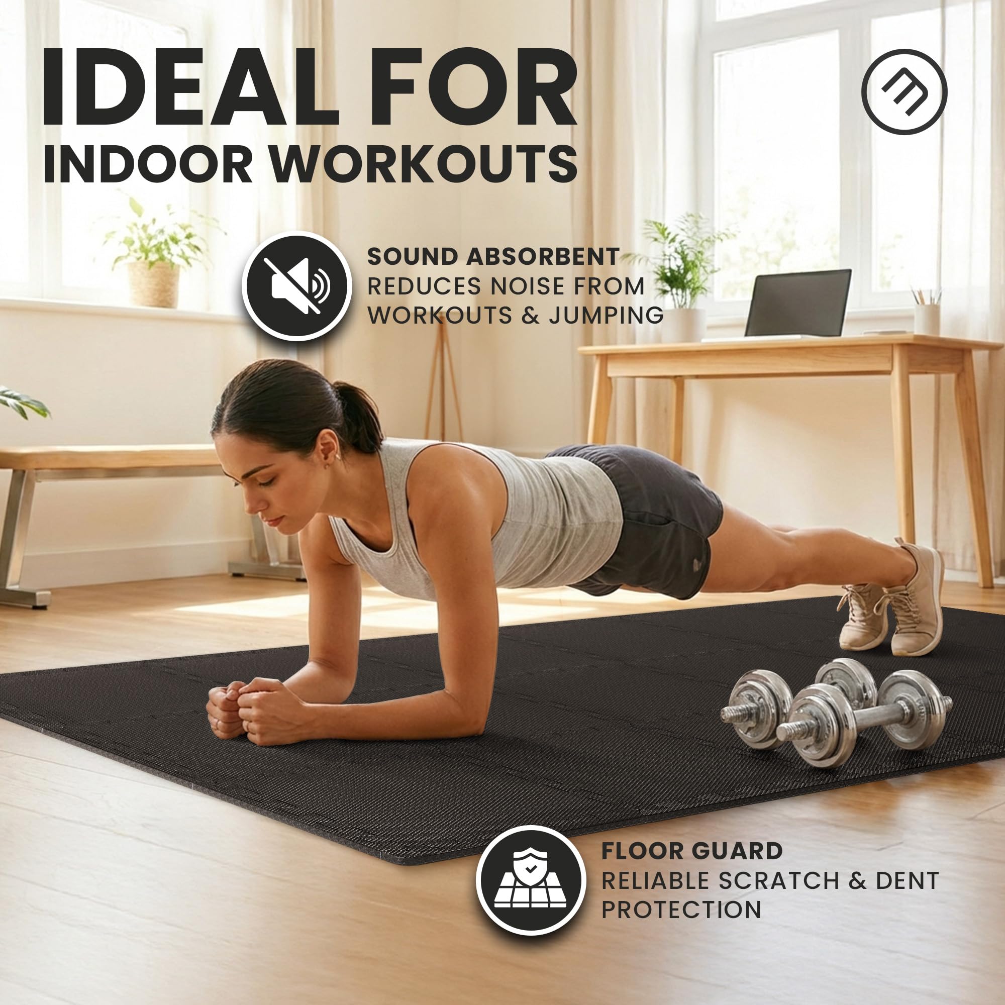 Gym Floor Mats Set – 18 EVA Interlocking Foam Tiles, 18 sq ft Protective Flooring