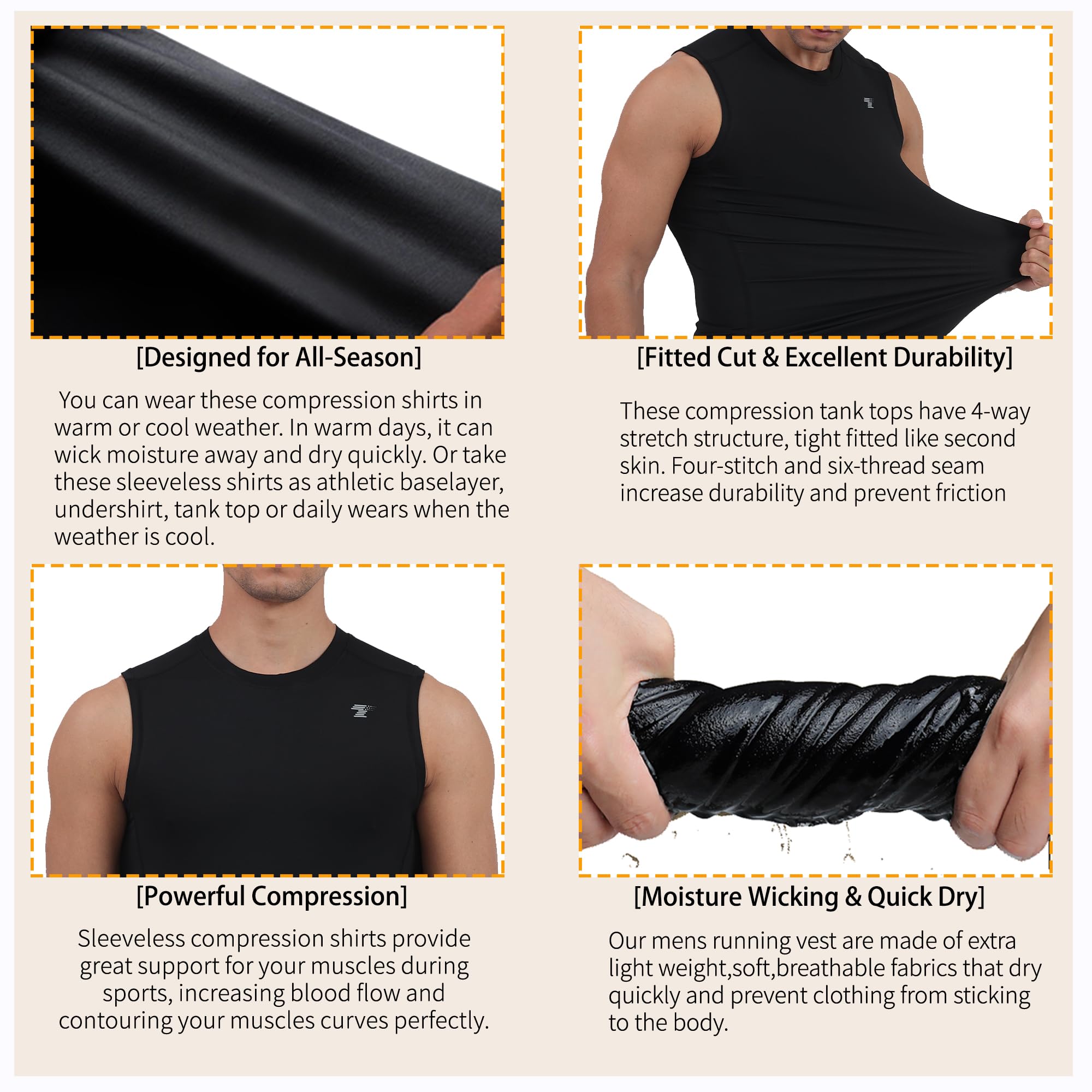 Men's Compression Tank Tops 5-Pack – Sleeveless Athletic Base Layer Shirts