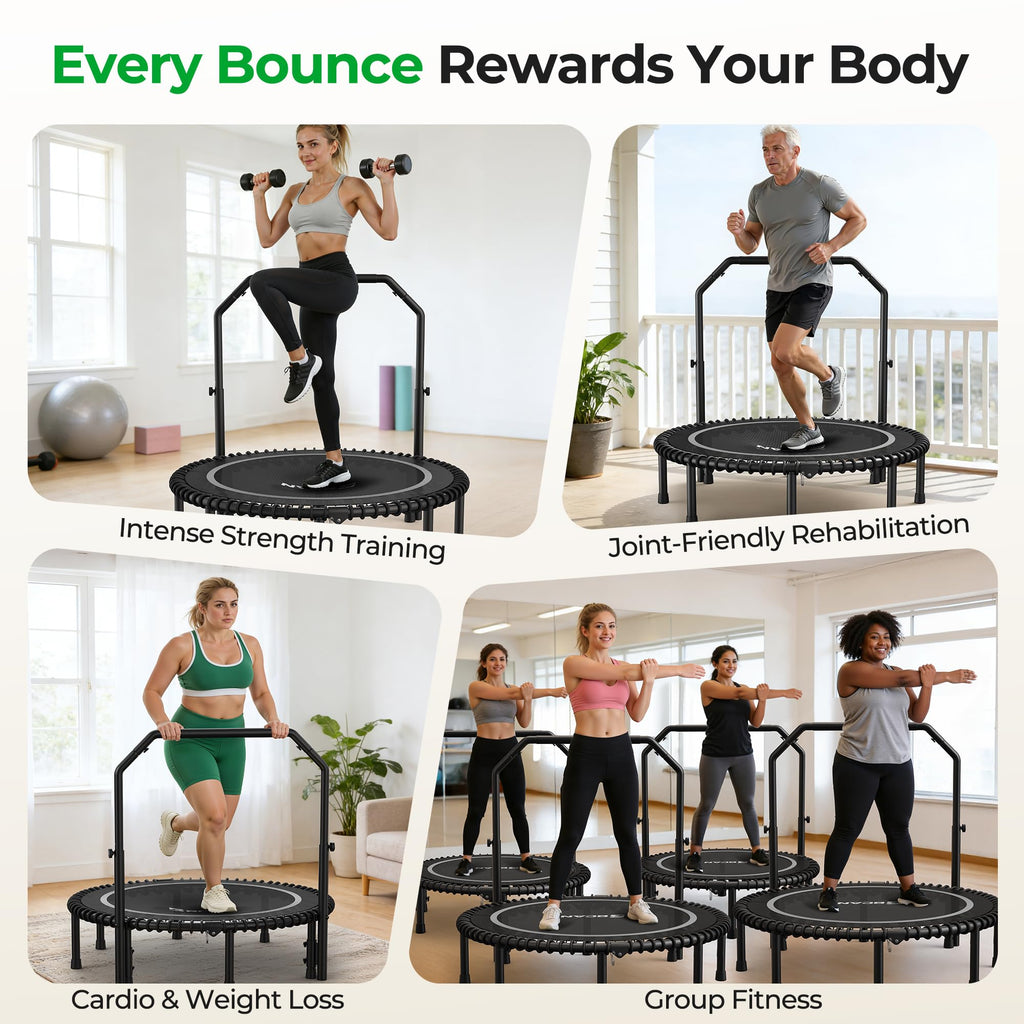 Mini Rebounder Trampoline for Adults – Fitness Trampoline with Adjustable Handle Bar