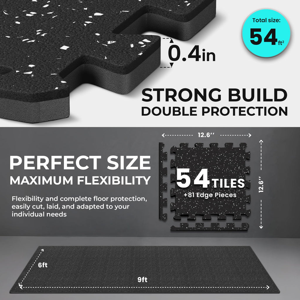 Gym Floor Mats Set – 18 EVA Interlocking Foam Tiles, 18 sq ft Protective Flooring