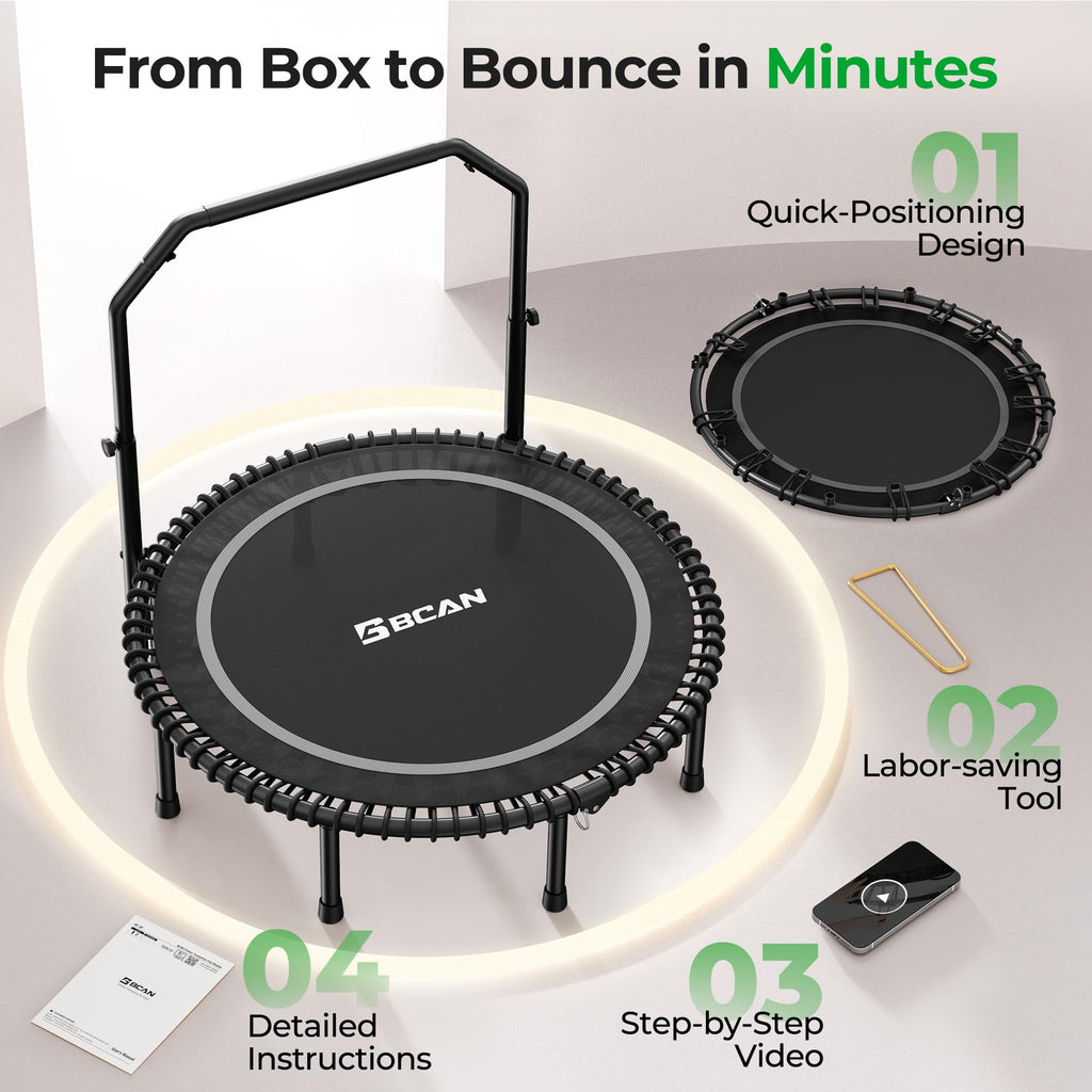 Mini Rebounder Trampoline for Adults – Fitness Trampoline with Adjustable Handle Bar