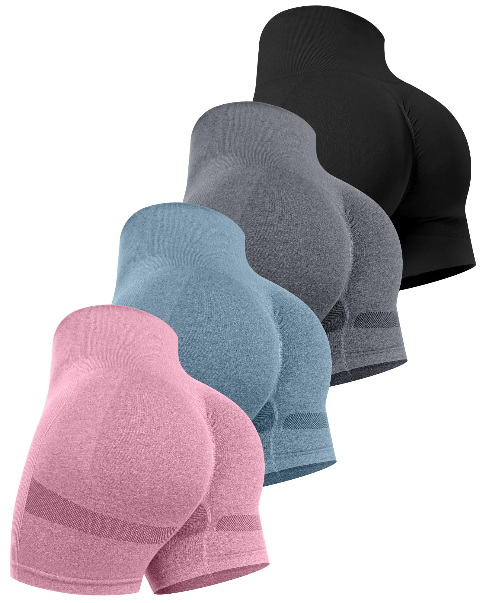 Women's High-Waisted Workout Shorts Set – Butt-Lifting Seamless Gym Shorts (4-Pack)