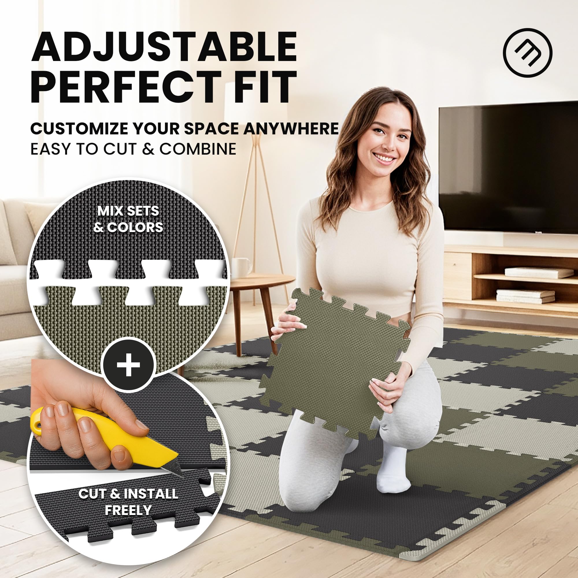 Gym Floor Mats Set – 18 EVA Interlocking Foam Tiles, 18 sq ft Protective Flooring