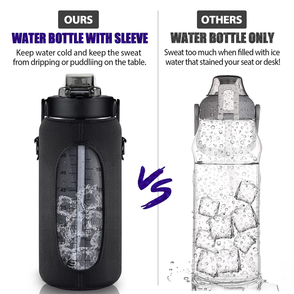 Half Gallon Water Bottle with Sleeve – 64 oz Motivational Bottle with Straw & Time Marker