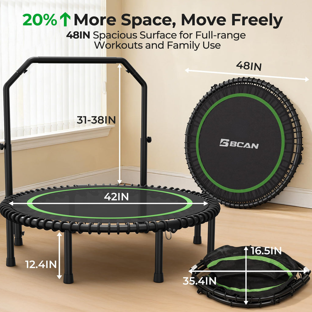 Mini Rebounder Trampoline for Adults – Fitness Trampoline with Adjustable Handle Bar