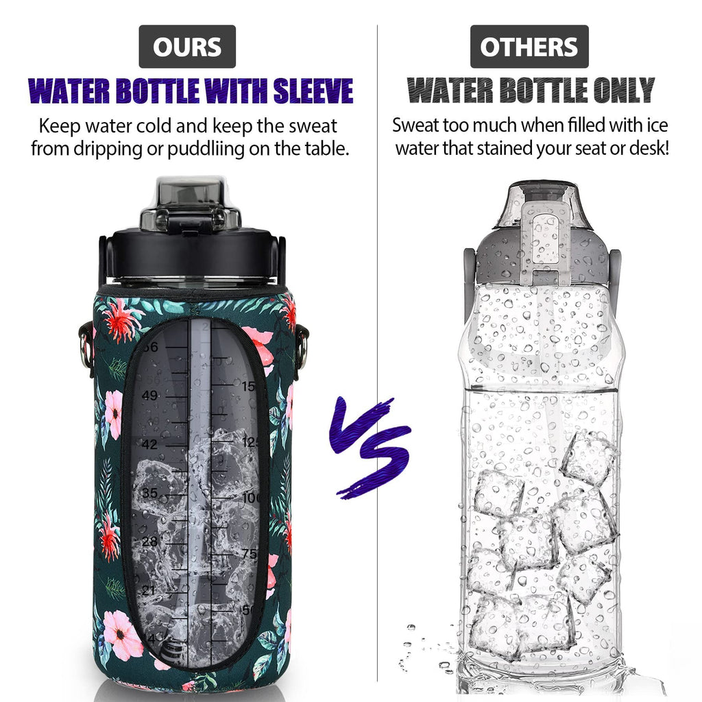 Half Gallon Water Bottle with Sleeve – 64 oz Motivational Bottle with Straw & Time Marker