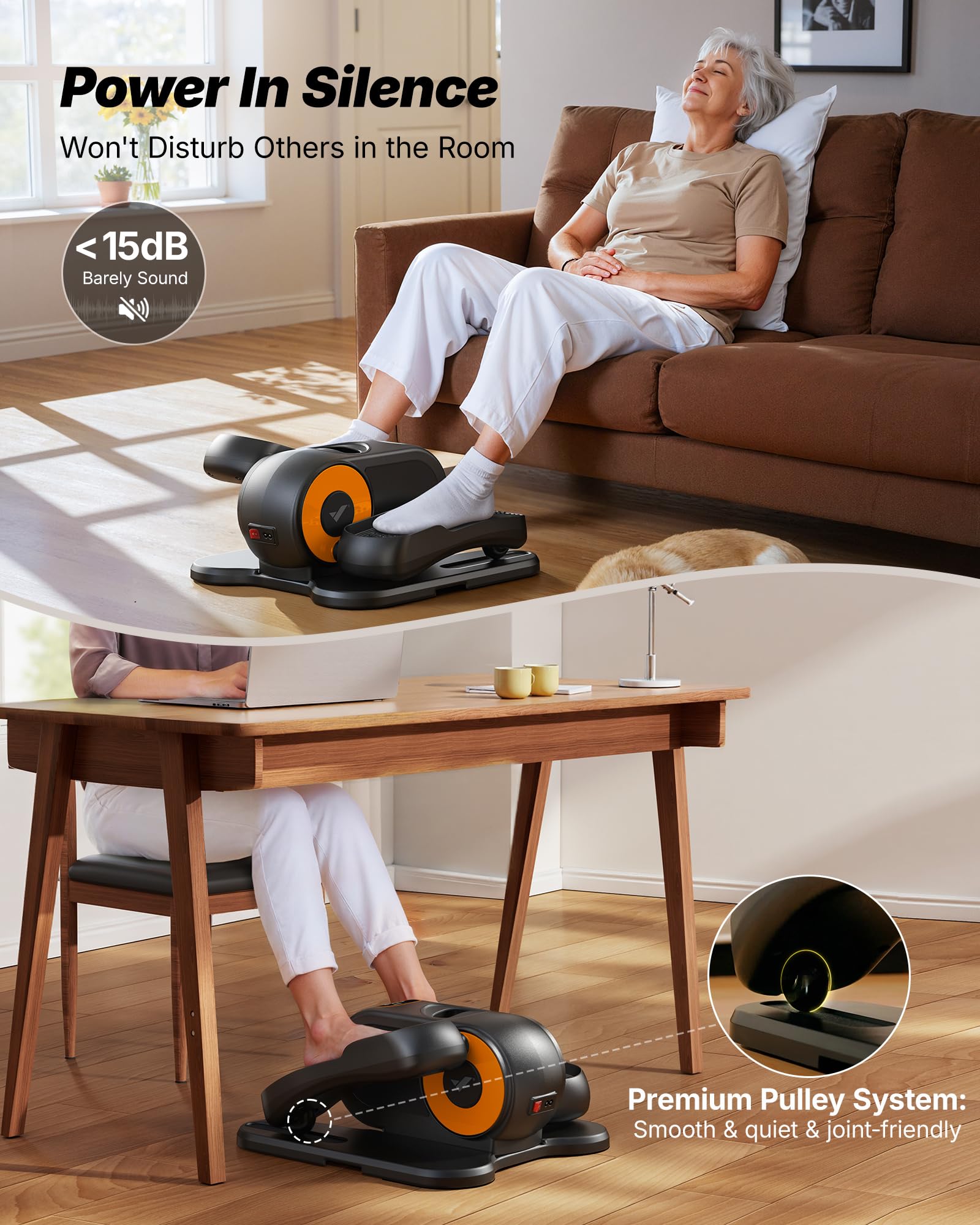 Under Desk Elliptical – Quiet Seated Pedal Exerciser for Home & Office