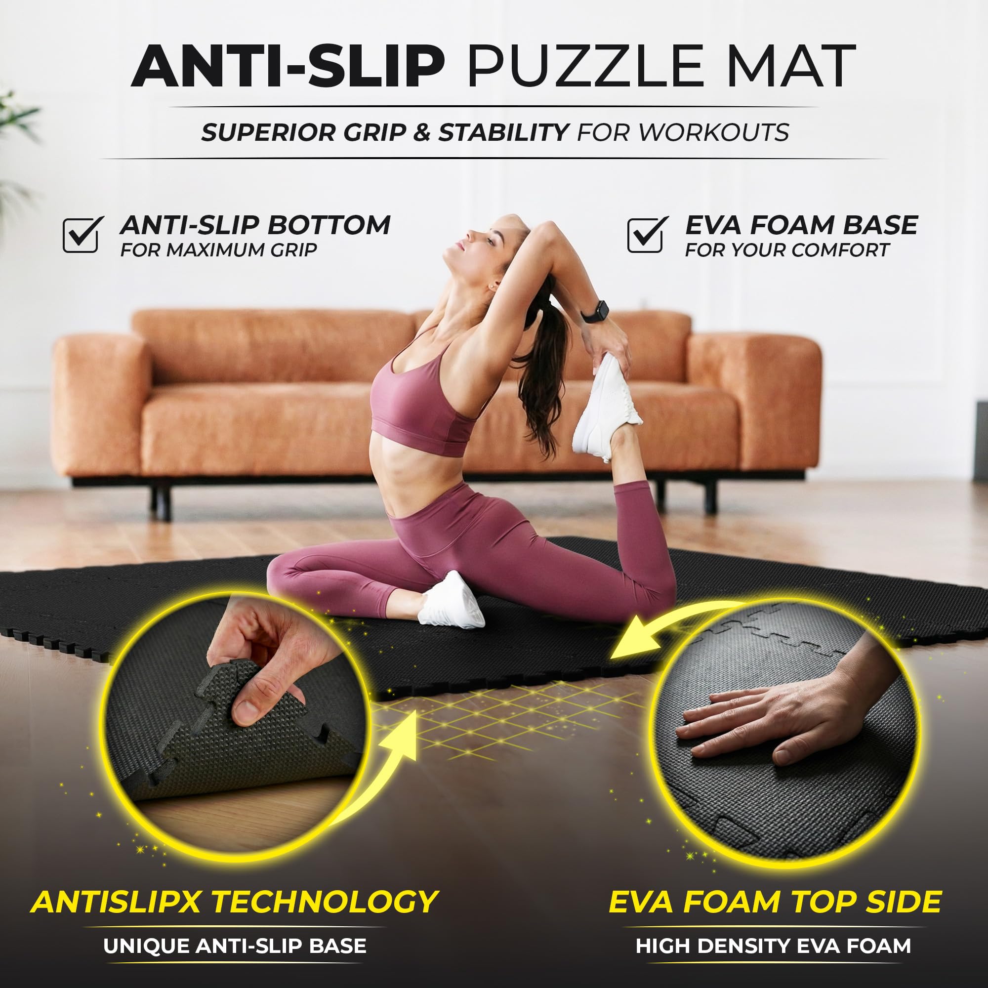 Gym Floor Mats Set – 18 EVA Interlocking Foam Tiles, 18 sq ft Protective Flooring