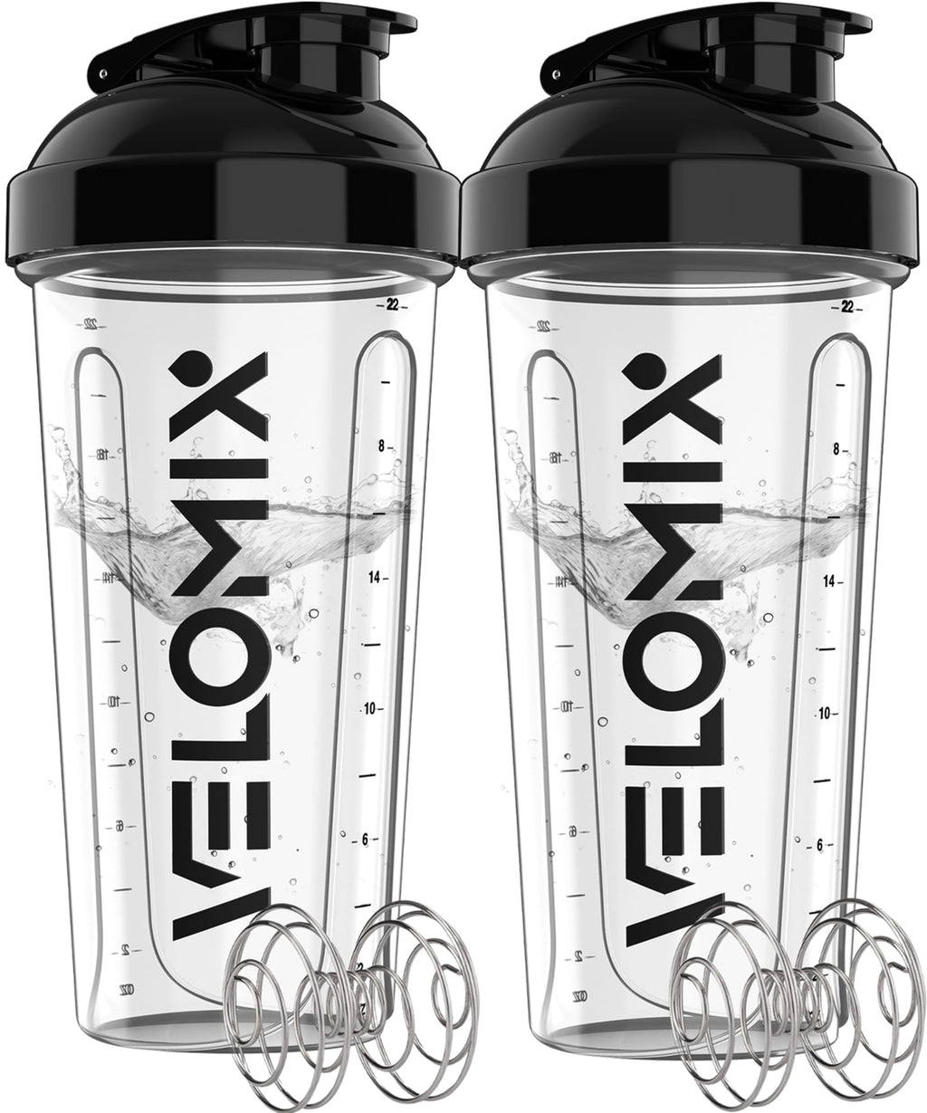 Protein Shaker Bottles 2-Pack – 28 oz Leak-Proof Shaker Cups with Wire Whisks