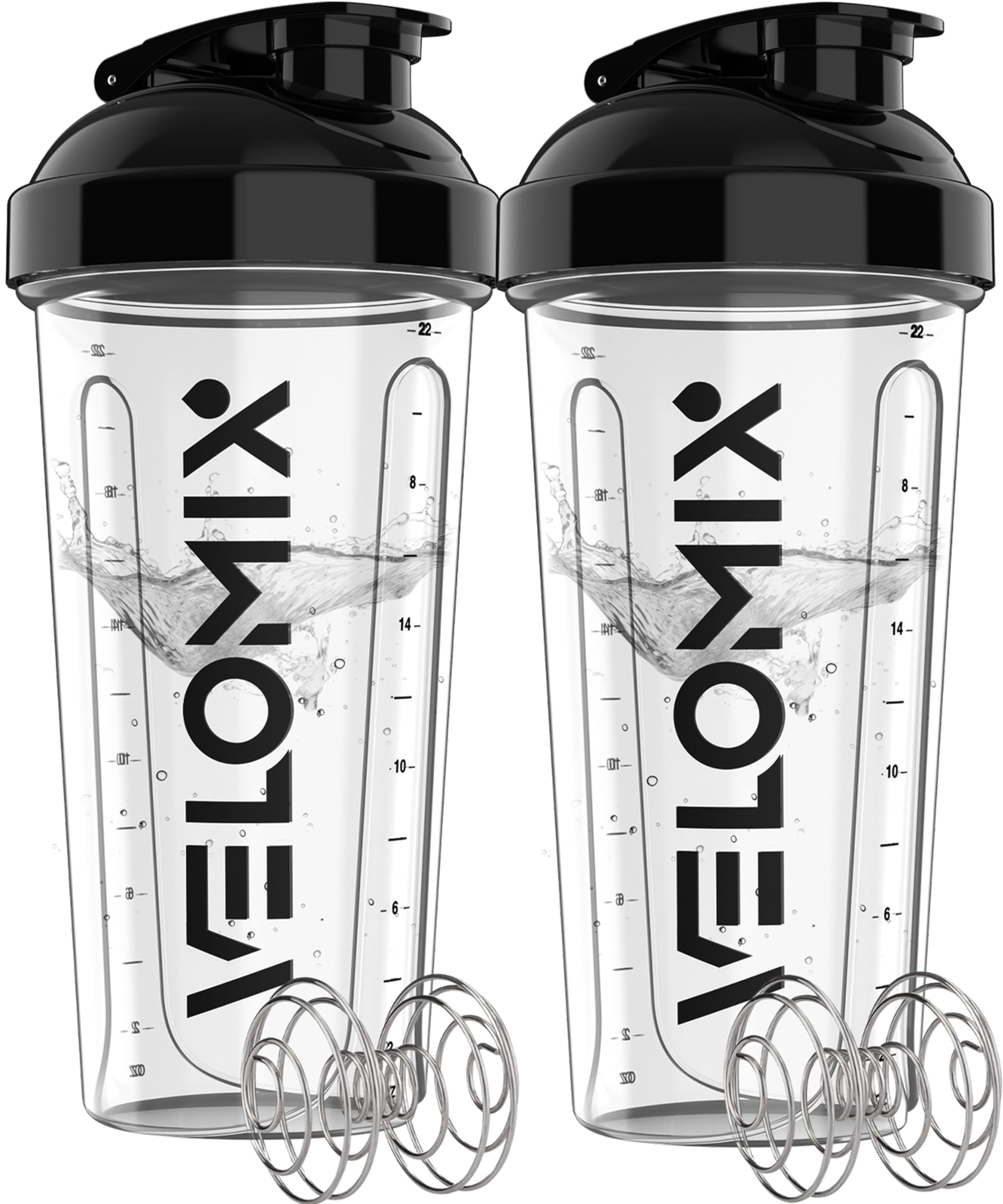 Protein Shaker Bottles 2-Pack – 28 oz Leak-Proof Shaker Cups with Wire Whisks