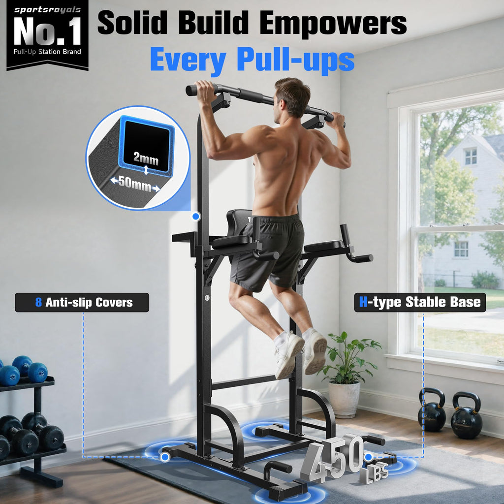 Power Tower Pull Up & Dip Station – 450 lb Capacity Home Gym Strength Trainer