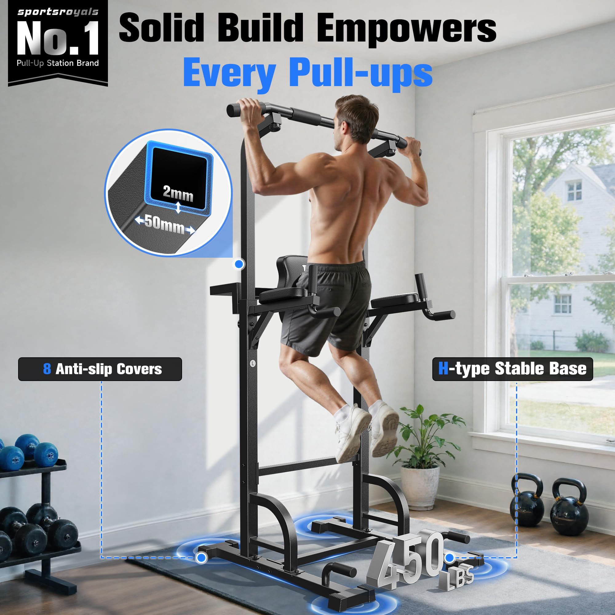 Power Tower Pull Up & Dip Station – 450 lb Capacity Home Gym Strength Trainer
