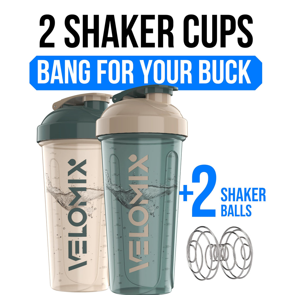 Protein Shaker Bottles 2-Pack – 28 oz Leak-Proof Shaker Cups with Wire Whisks