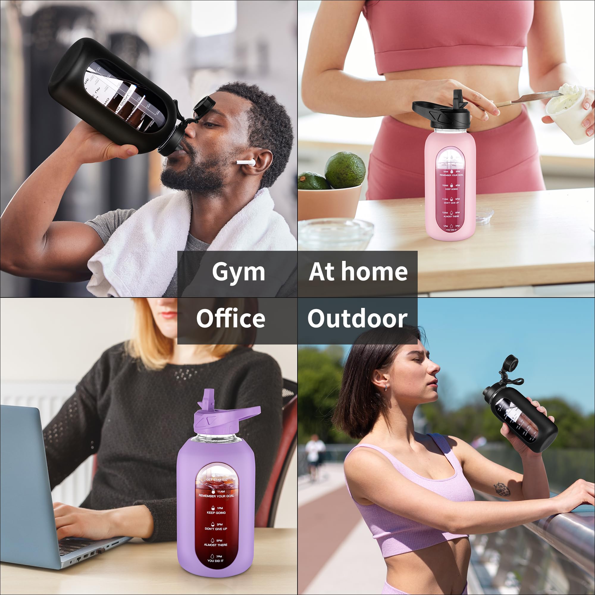 40 oz Glass Water Bottle with Straw & Time Marker – Motivational Bottle with Sleeve