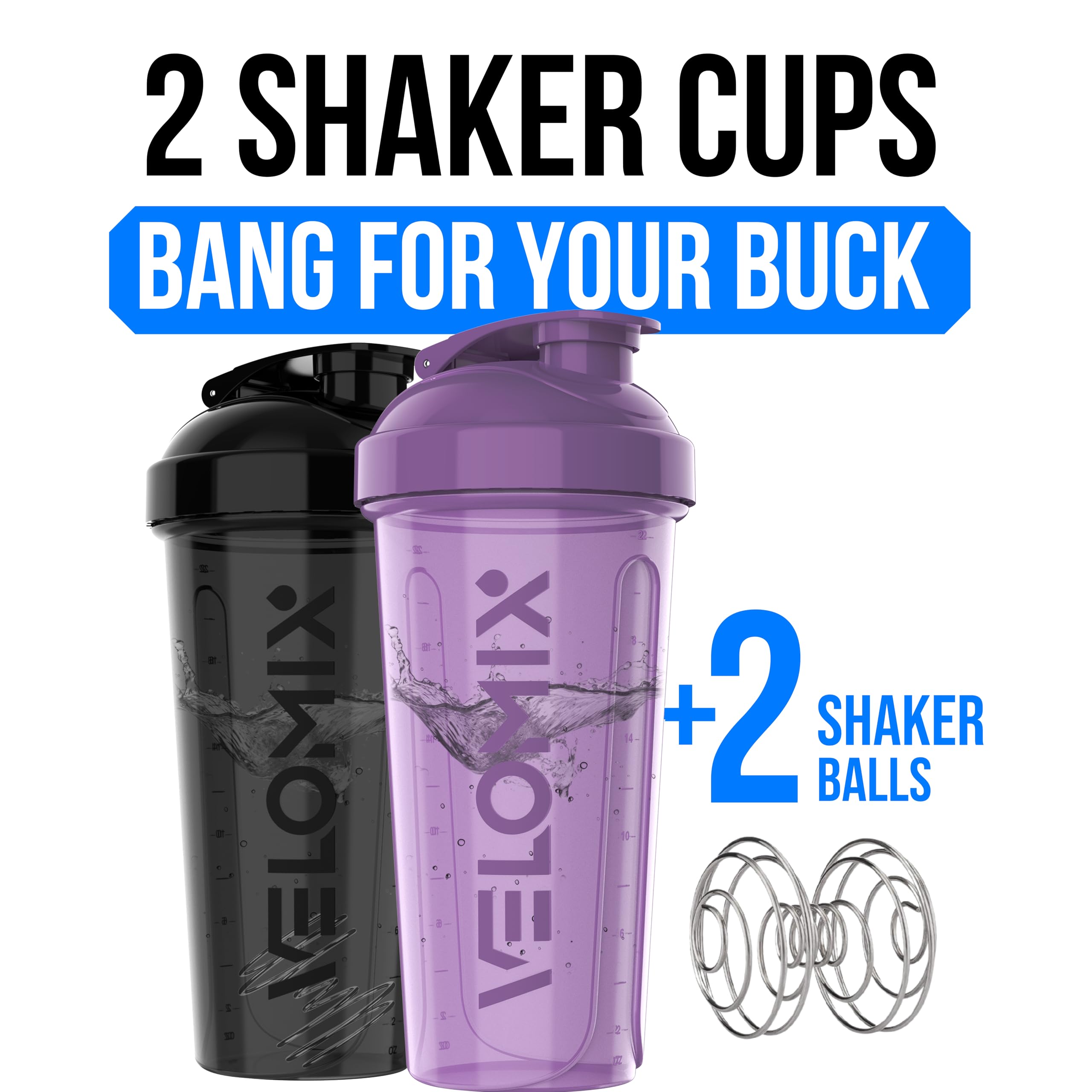 Protein Shaker Bottles 2-Pack – 28 oz Leak-Proof Shaker Cups with Wire Whisks