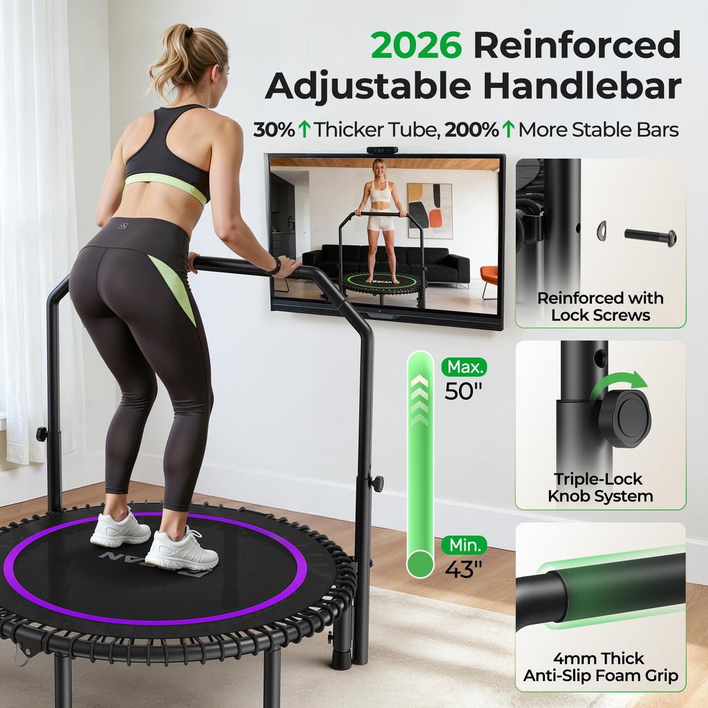 Mini Rebounder Trampoline for Adults – Fitness Trampoline with Adjustable Handle Bar