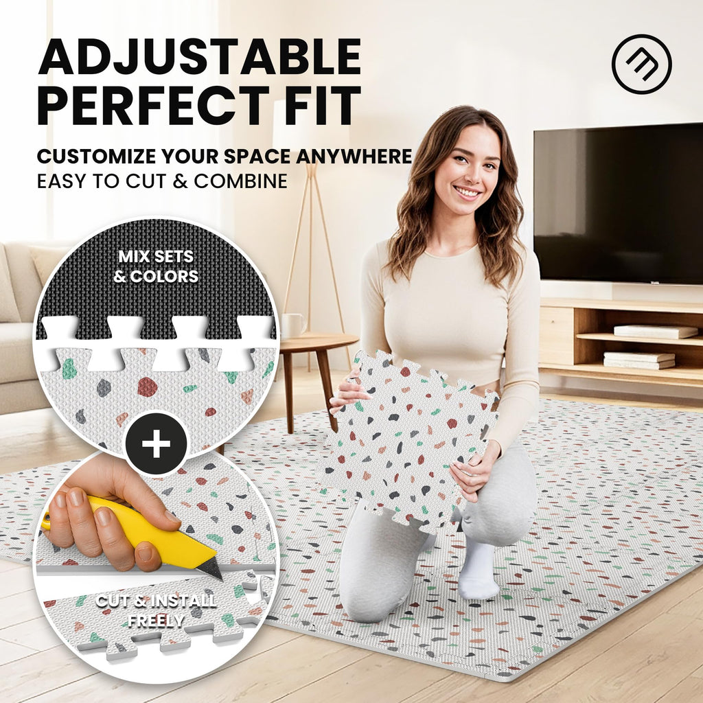 Gym Floor Mats Set – 18 EVA Interlocking Foam Tiles, 18 sq ft Protective Flooring