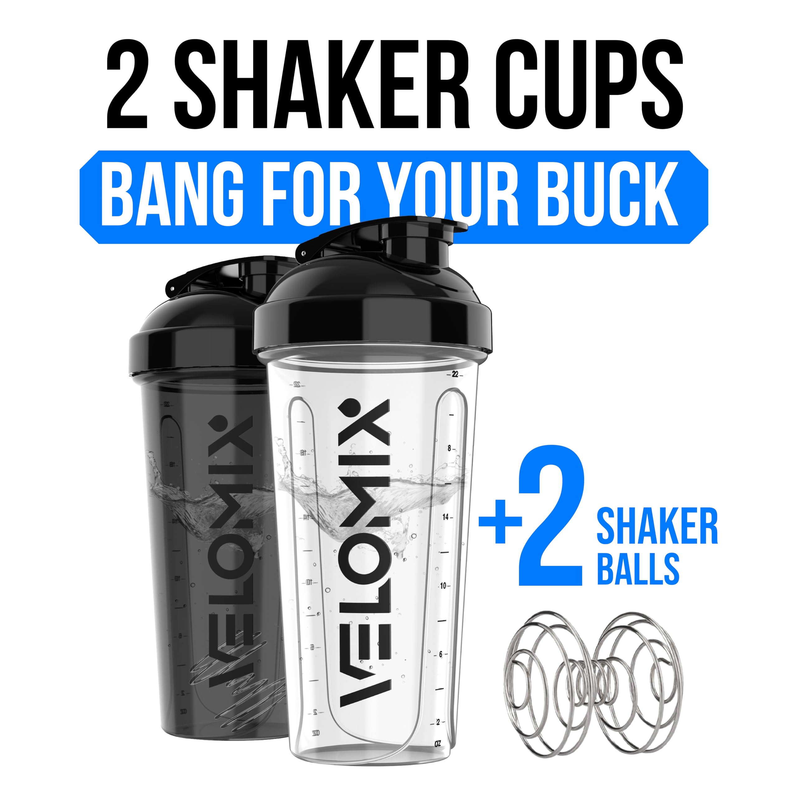 Protein Shaker Bottles 2-Pack – 28 oz Leak-Proof Shaker Cups with Wire Whisks