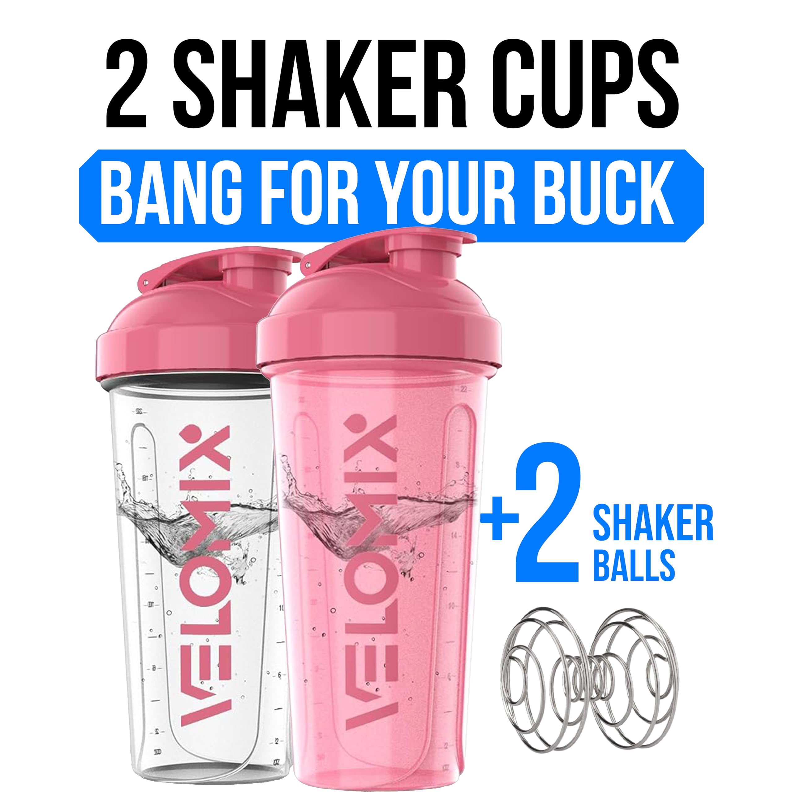 Protein Shaker Bottles 2-Pack – 28 oz Leak-Proof Shaker Cups with Wire Whisks
