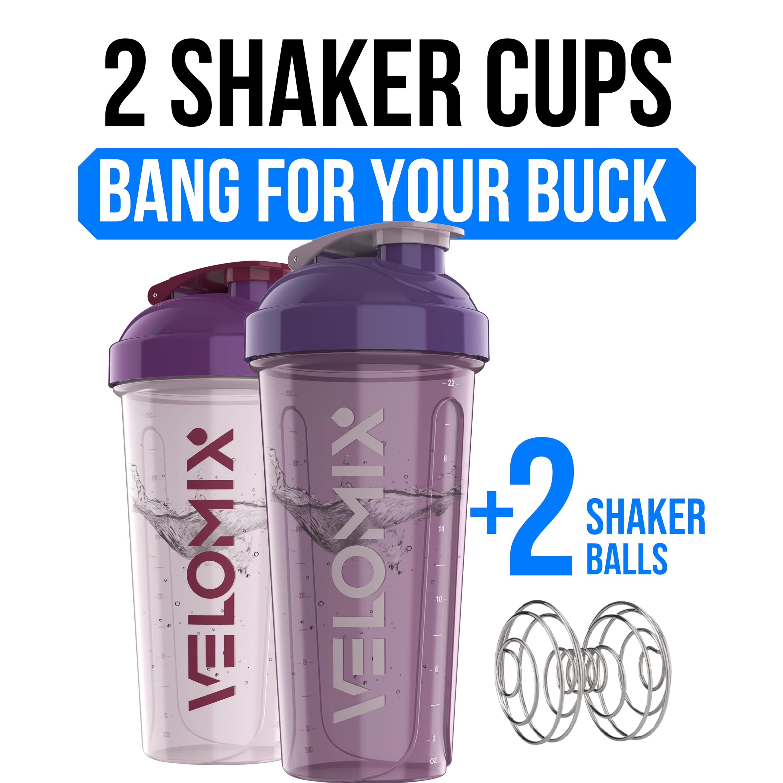 Protein Shaker Bottles 2-Pack – 28 oz Leak-Proof Shaker Cups with Wire Whisks