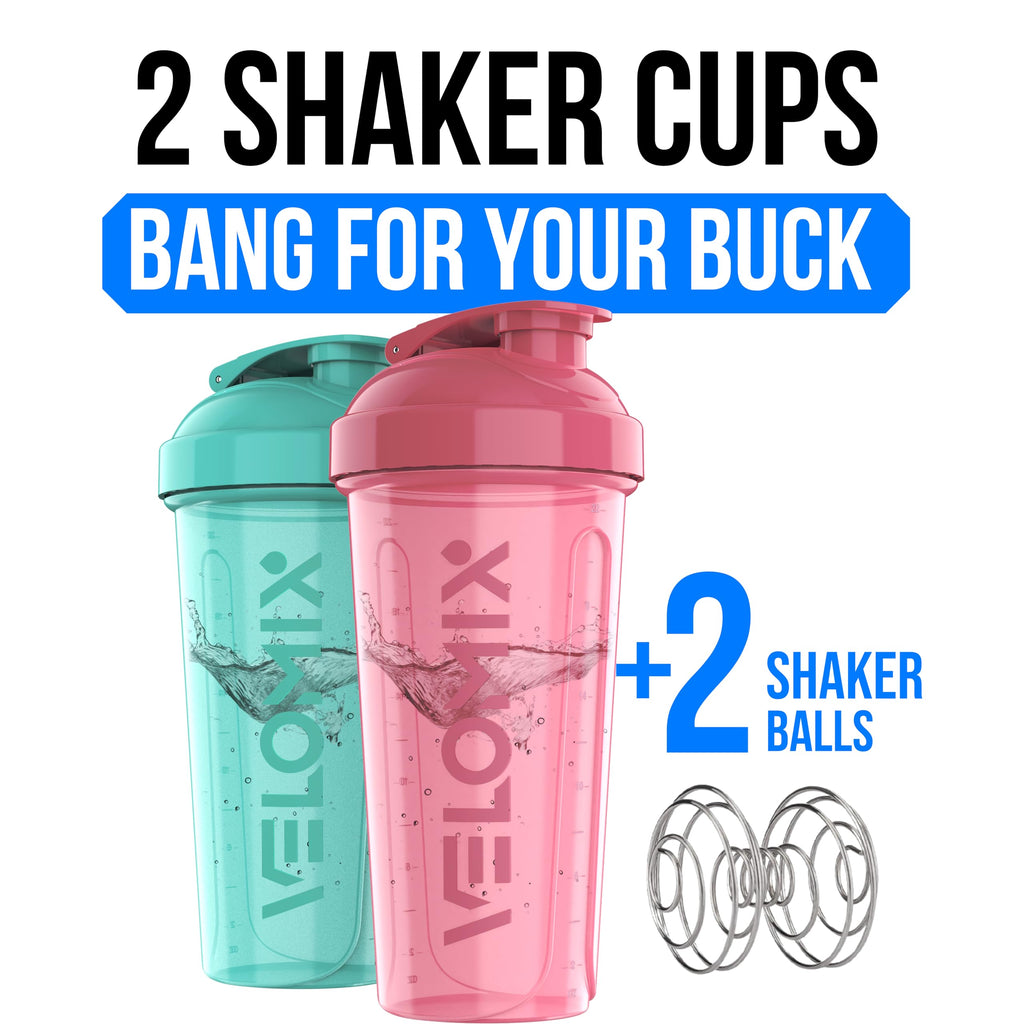 Protein Shaker Bottles 2-Pack – 28 oz Leak-Proof Shaker Cups with Wire Whisks
