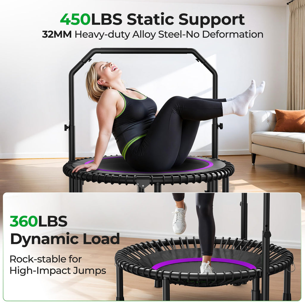 Mini Rebounder Trampoline for Adults – Fitness Trampoline with Adjustable Handle Bar