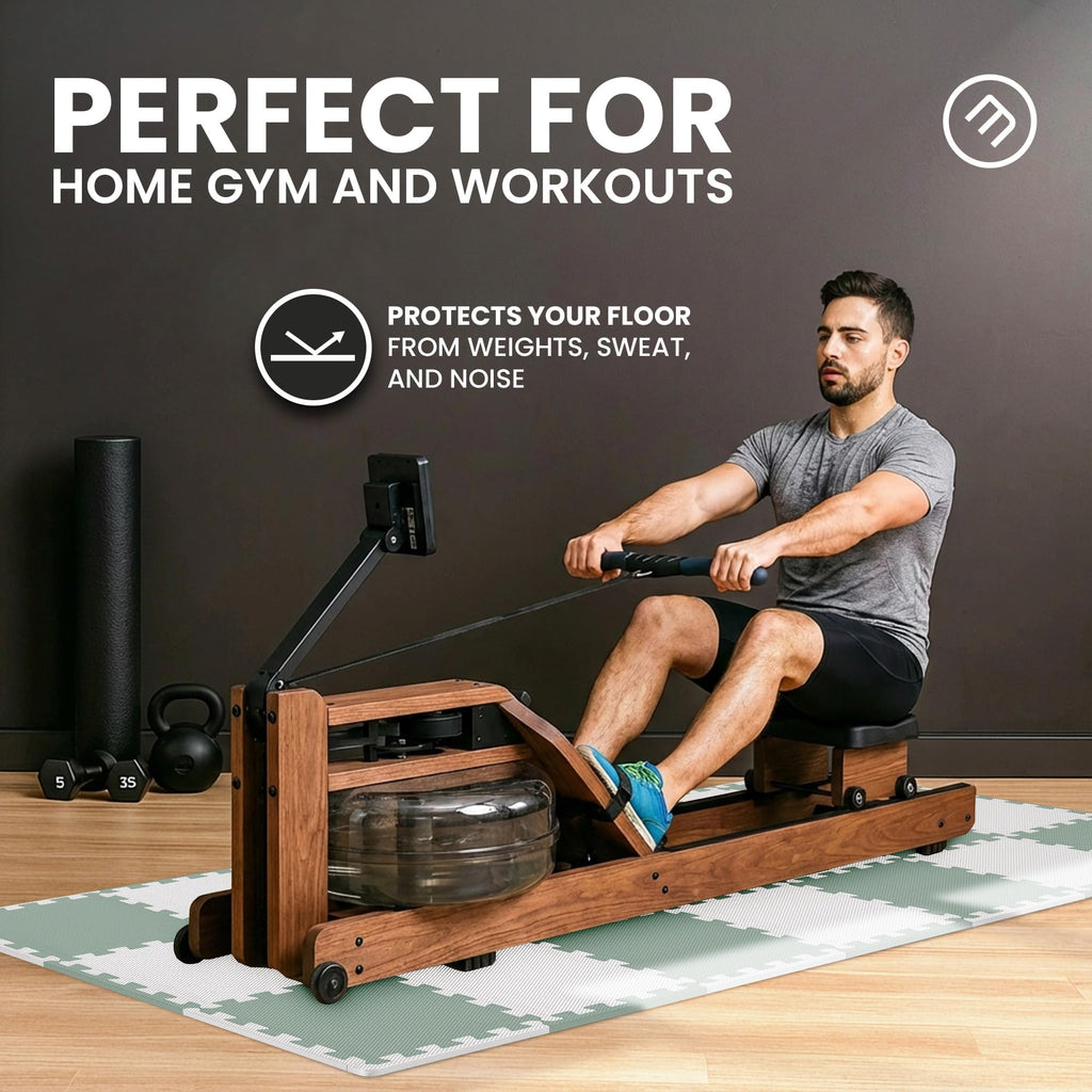 Gym Floor Mats Set – 18 EVA Interlocking Foam Tiles, 18 sq ft Protective Flooring