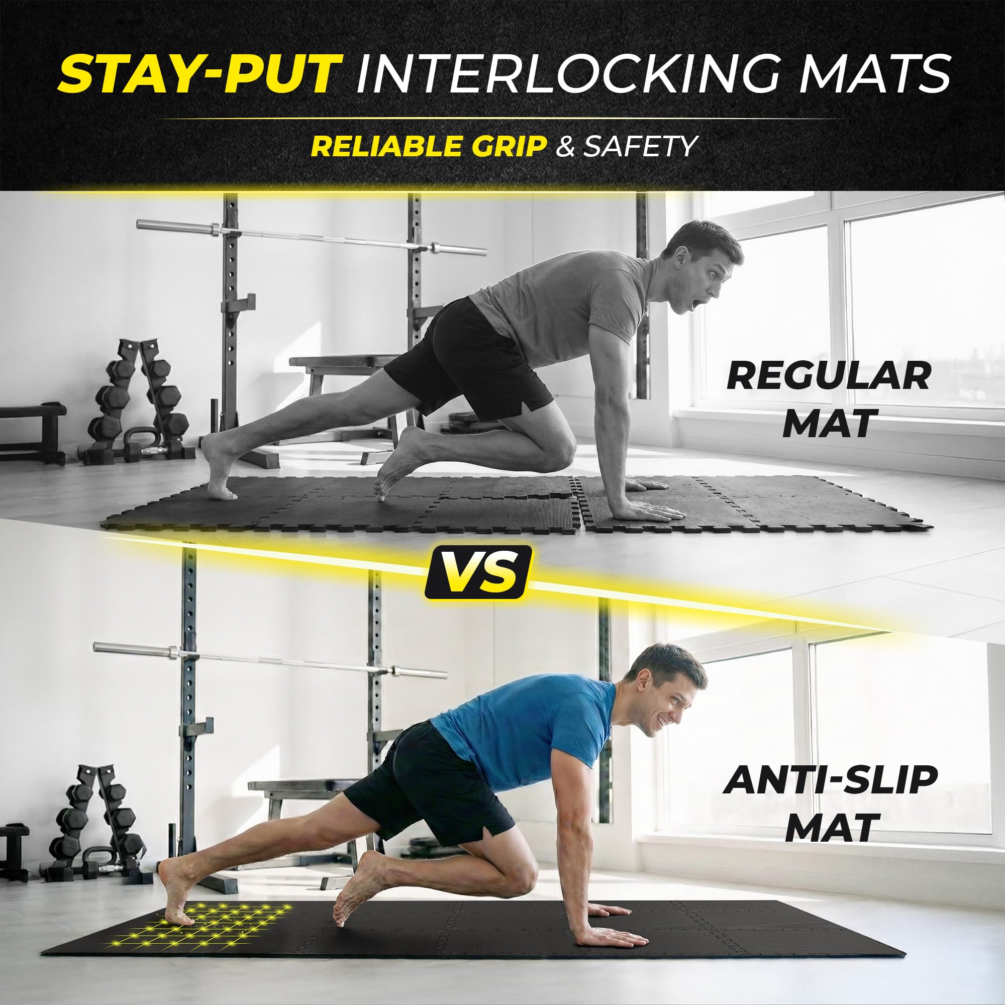 Gym Floor Mats Set – 18 EVA Interlocking Foam Tiles, 18 sq ft Protective Flooring
