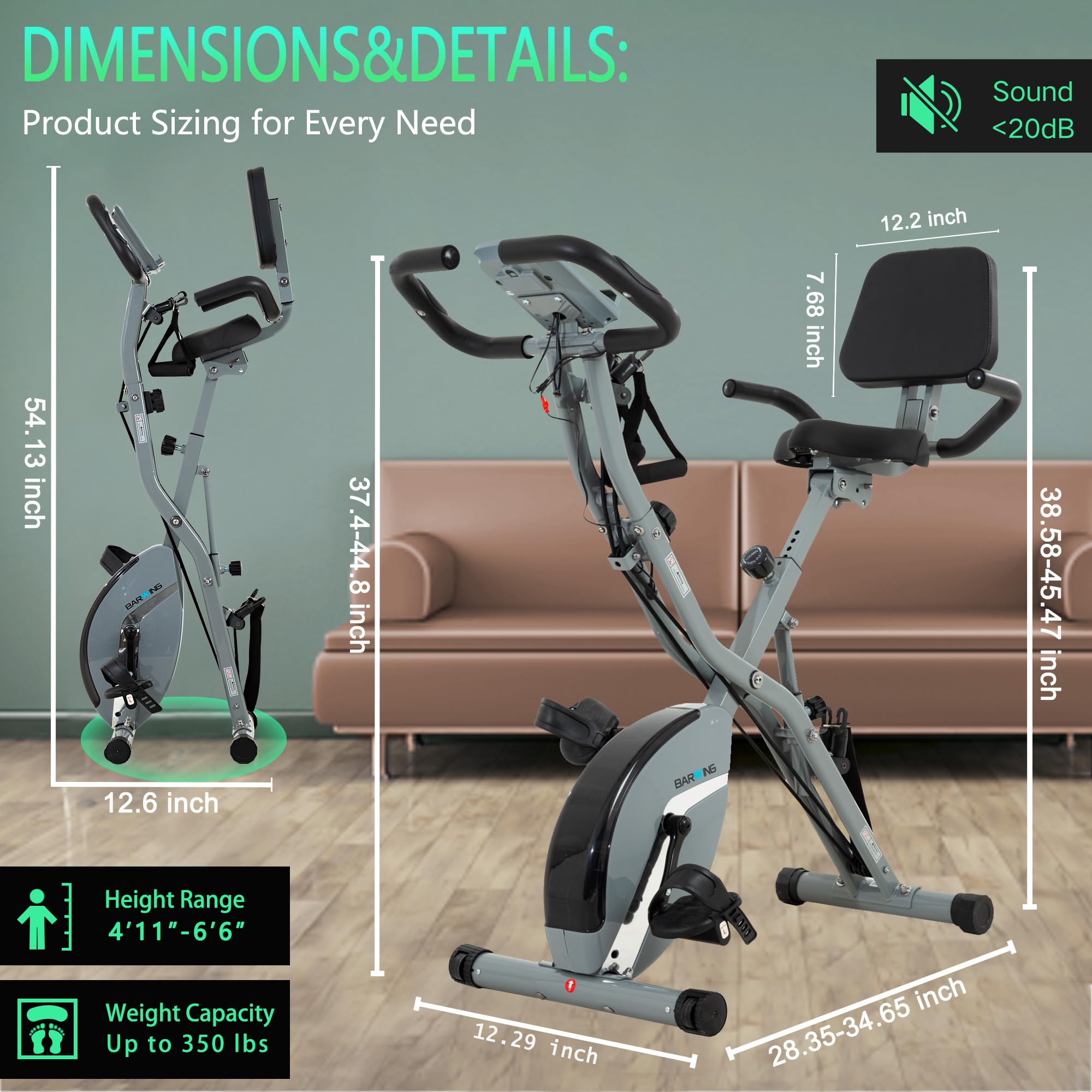 5-in-1 Foldable Exercise Bike – 16-Level Magnetic Indoor Cycling Bike, 350 lb Capacity
