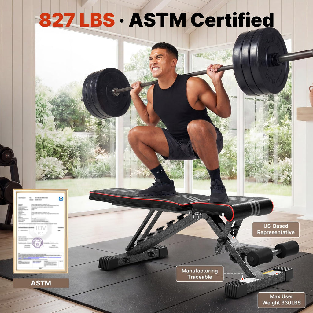 Foldable Adjustable Weight Bench – 84 Positions, 827 lb Capacity, 98% Pre-Assembled
