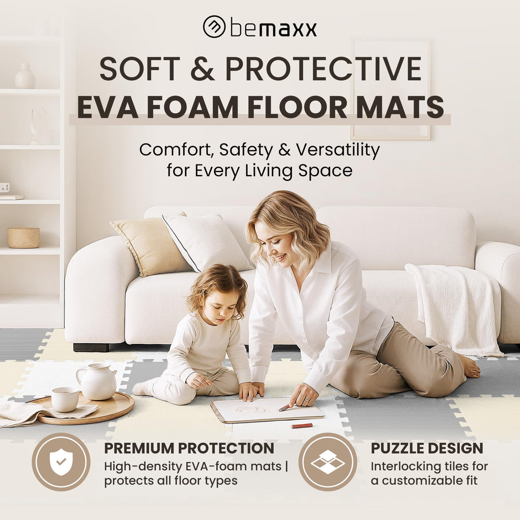 Gym Floor Mats Set – 18 EVA Interlocking Foam Tiles, 18 sq ft Protective Flooring
