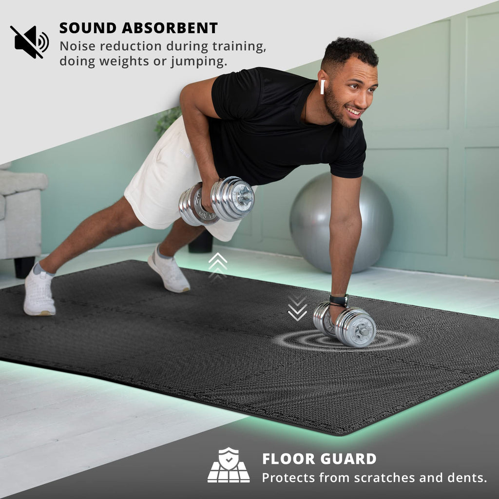 Gym Floor Mats Set – 18 EVA Interlocking Foam Tiles, 18 sq ft Protective Flooring