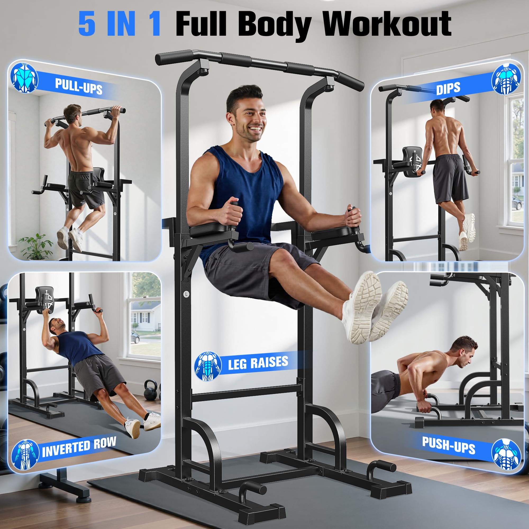 Power Tower Pull Up & Dip Station – 450 lb Capacity Home Gym Strength Trainer