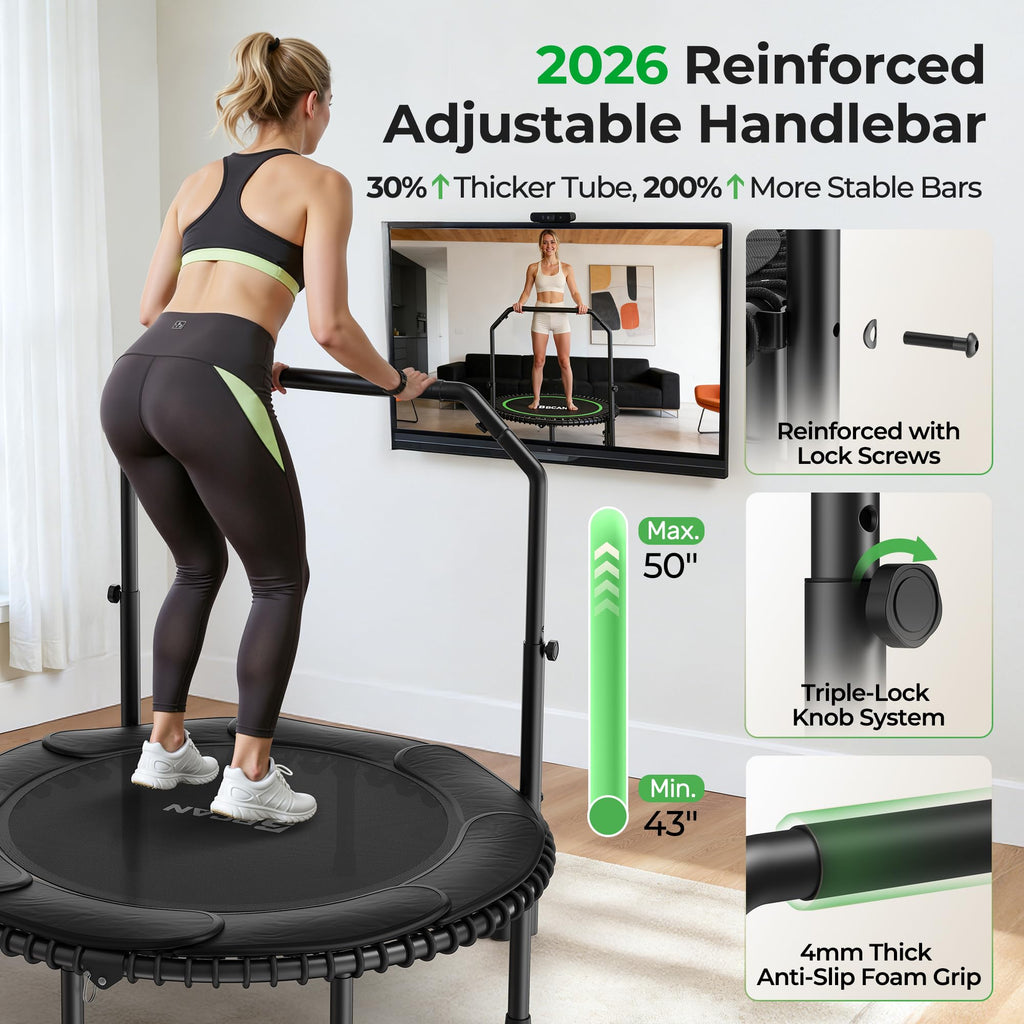 Mini Rebounder Trampoline for Adults – Fitness Trampoline with Adjustable Handle Bar