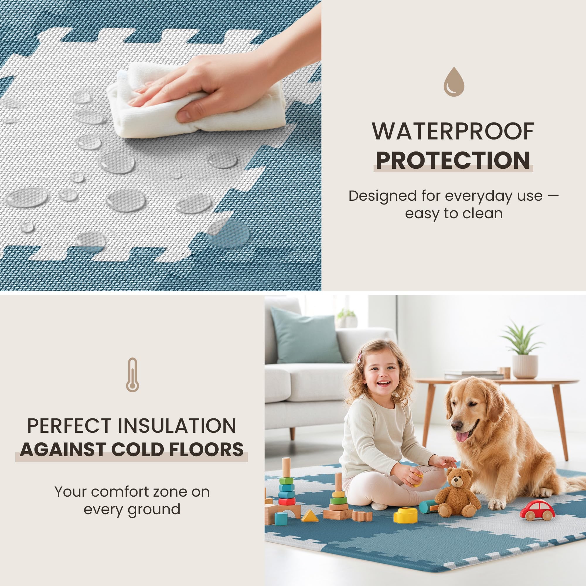 Gym Floor Mats Set – 18 EVA Interlocking Foam Tiles, 18 sq ft Protective Flooring