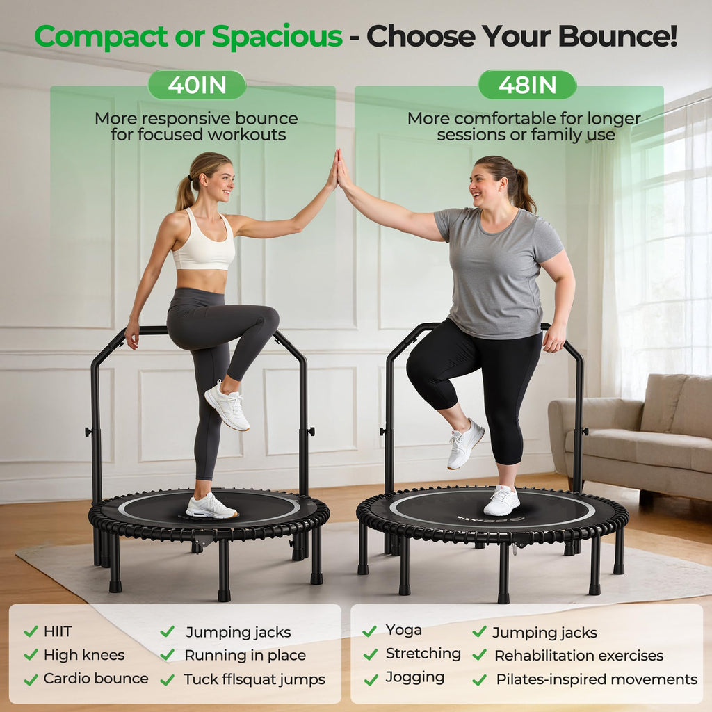 Mini Rebounder Trampoline for Adults – Fitness Trampoline with Adjustable Handle Bar