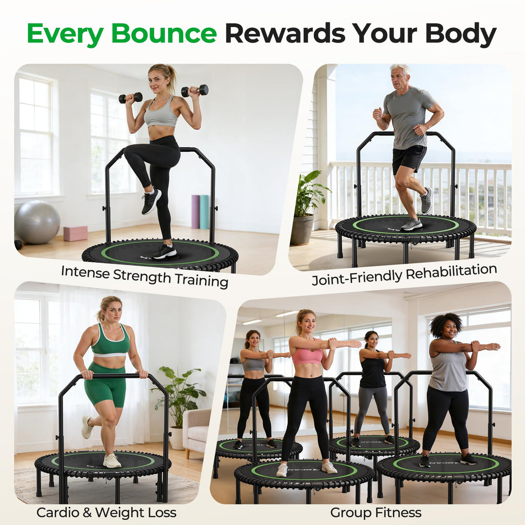 Mini Rebounder Trampoline for Adults – Fitness Trampoline with Adjustable Handle Bar