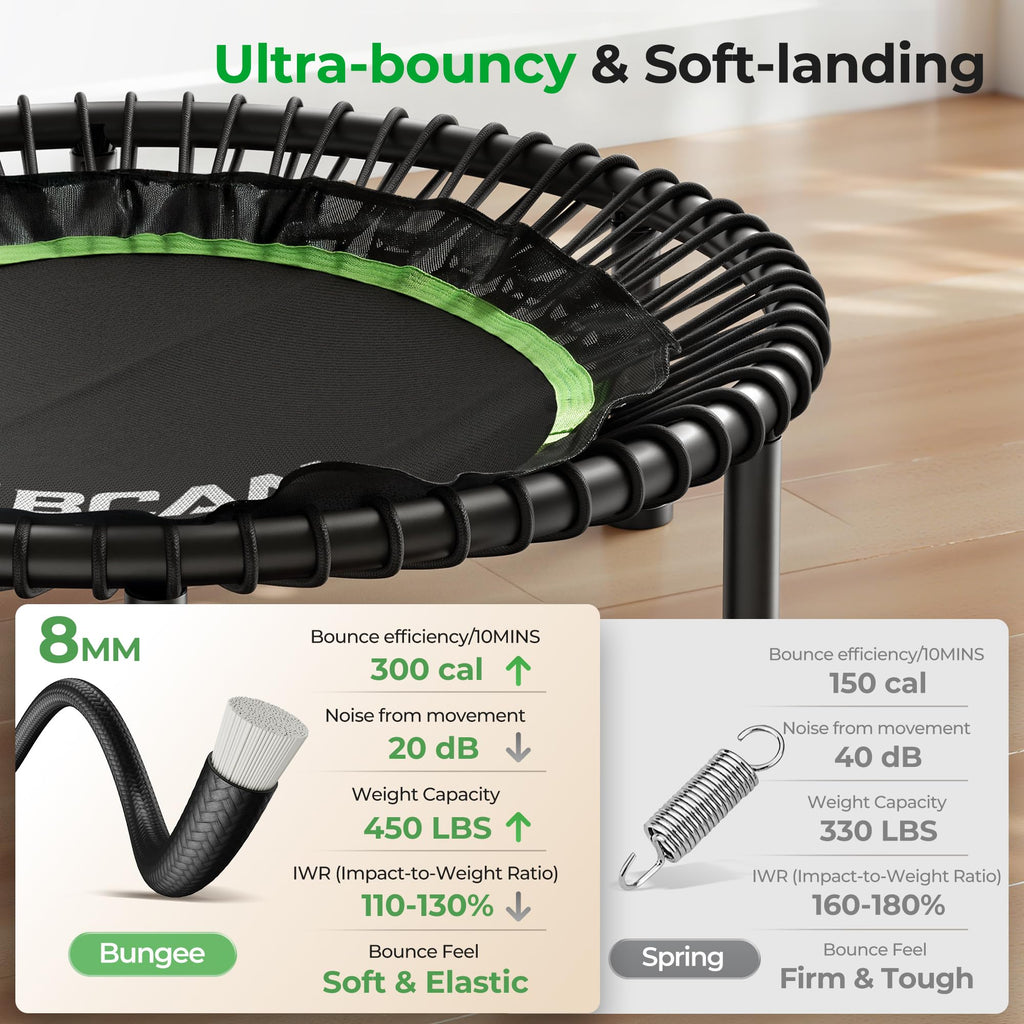 Mini Rebounder Trampoline for Adults – Fitness Trampoline with Adjustable Handle Bar