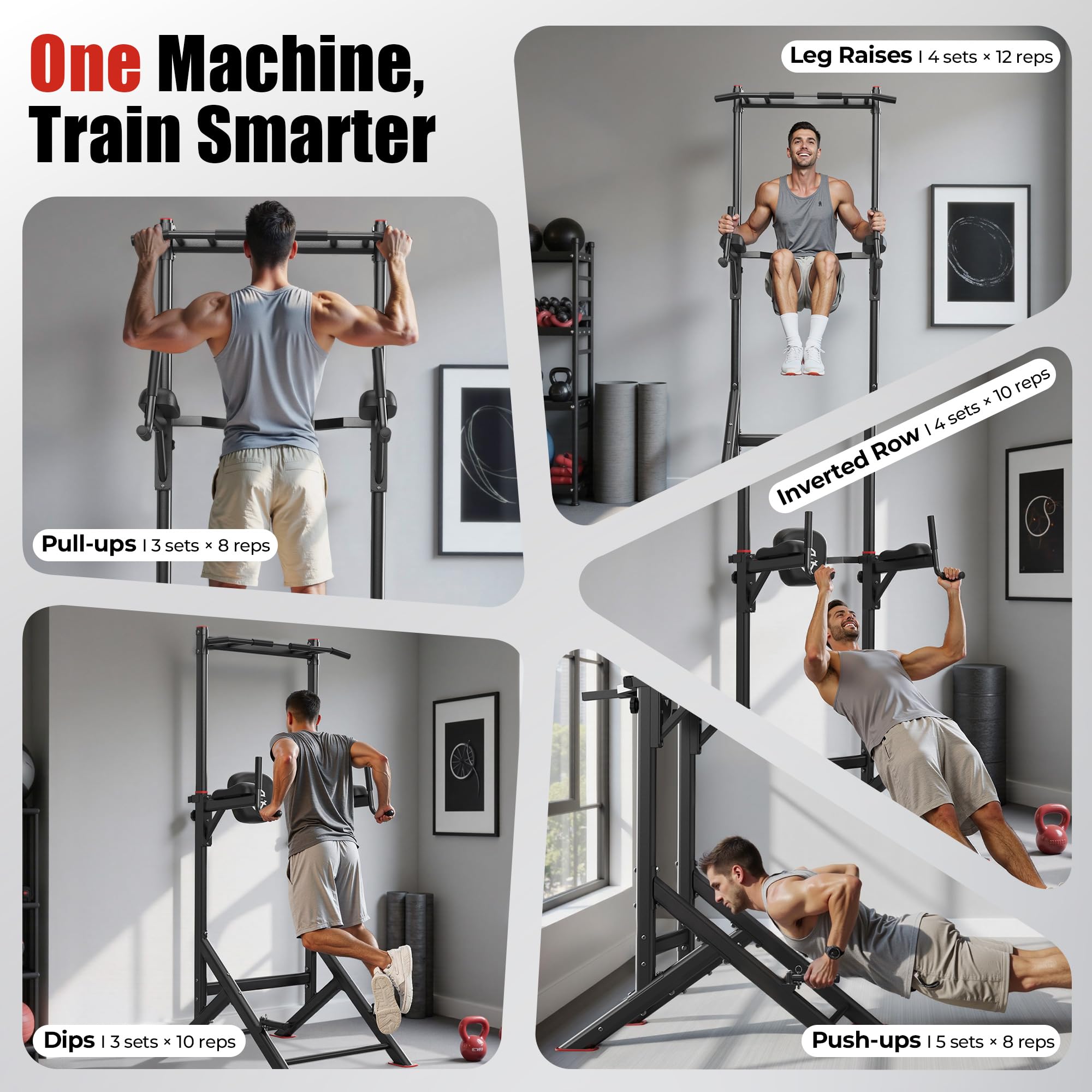 Power Tower Pull Up & Dip Station – 450 lb Capacity Home Gym Strength Trainer