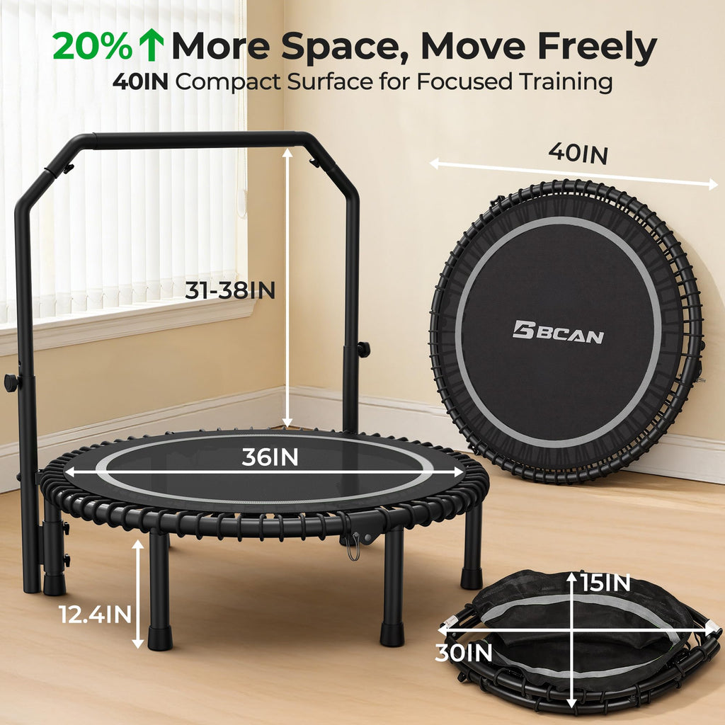 Mini Rebounder Trampoline for Adults – Fitness Trampoline with Adjustable Handle Bar