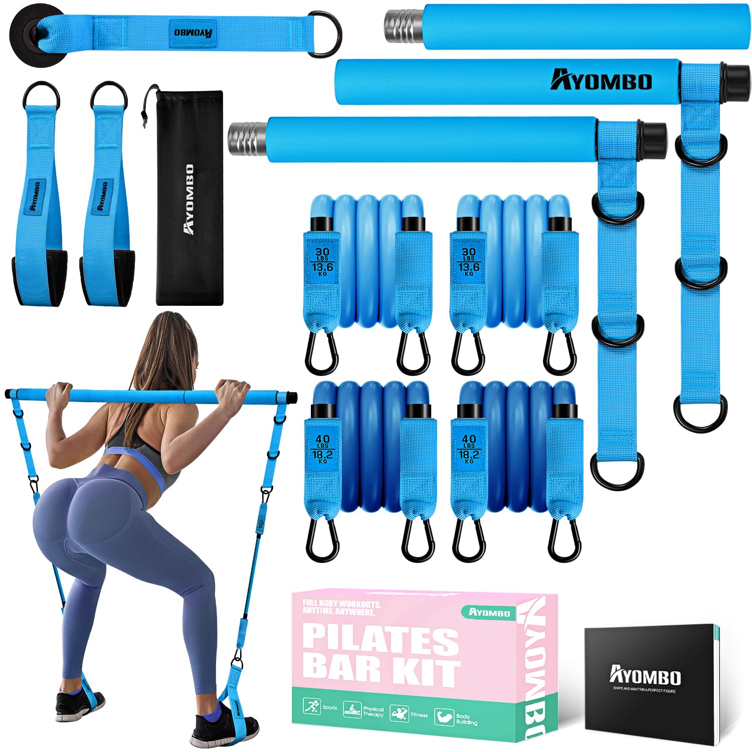 Pilates bar kit with resistance bands for home workouts
