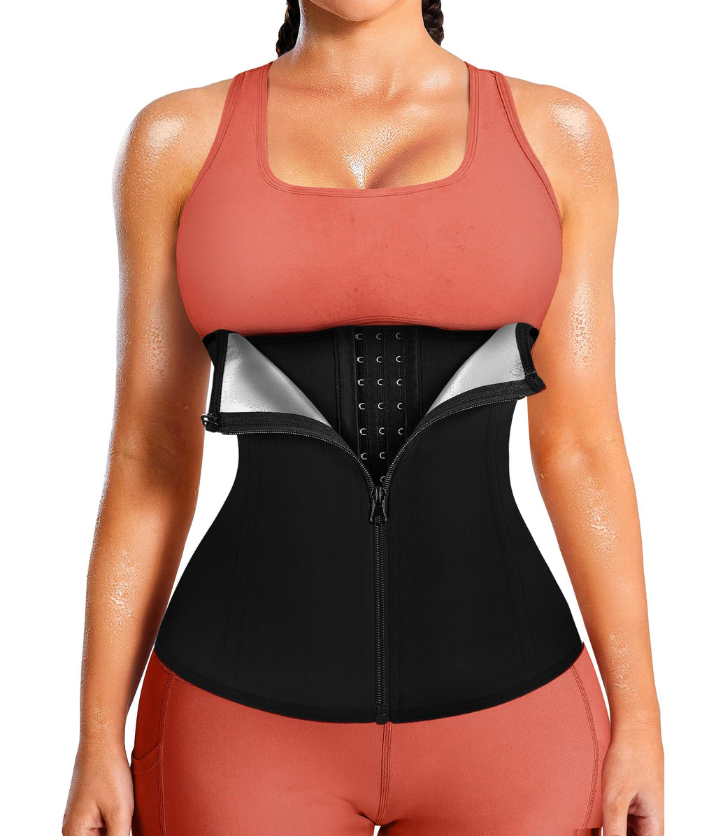 Women's waist trainer corset with zipper sweat trimmer