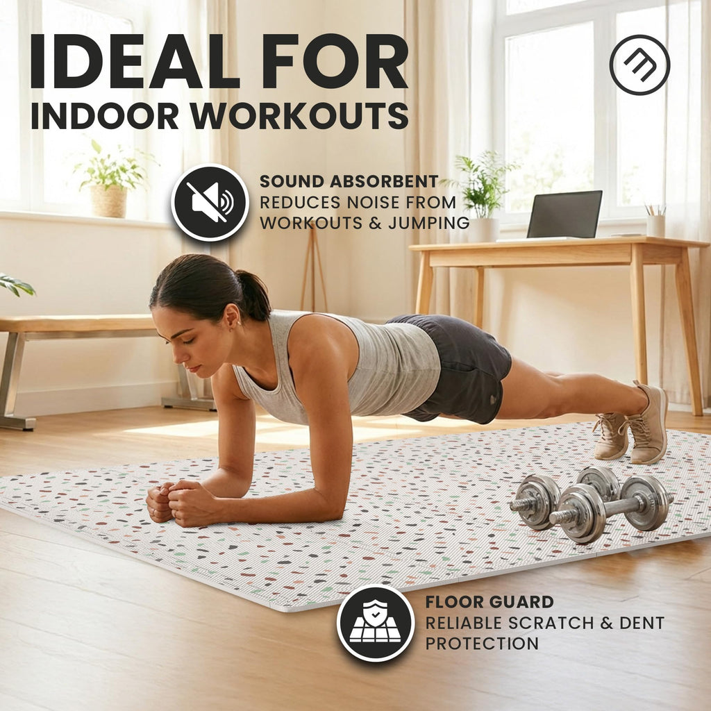 Gym Floor Mats Set – 18 EVA Interlocking Foam Tiles, 18 sq ft Protective Flooring