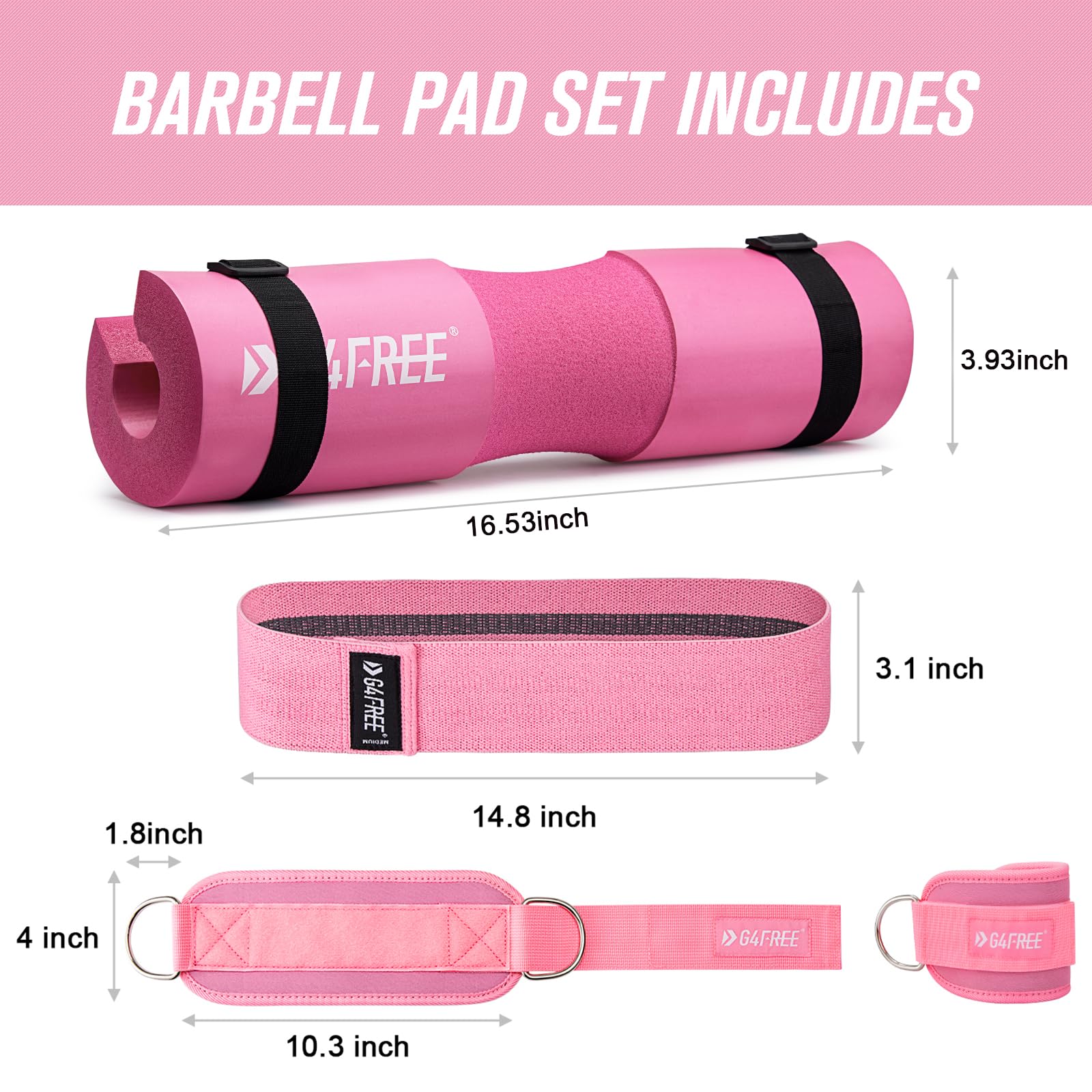 9-Piece Barbell Pad Set – Squat & Hip Thrust Cushion with Resistance Bands & Straps